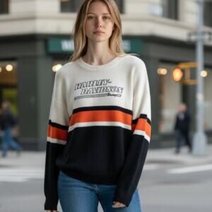 Vintage Harley Davidson Racing Sweater 100% Cotton Stripes Pullover Sweater